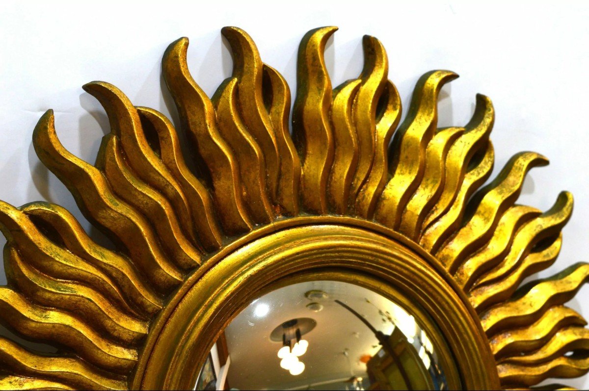 Convex Sun Mirror In Wood And Glass-photo-3