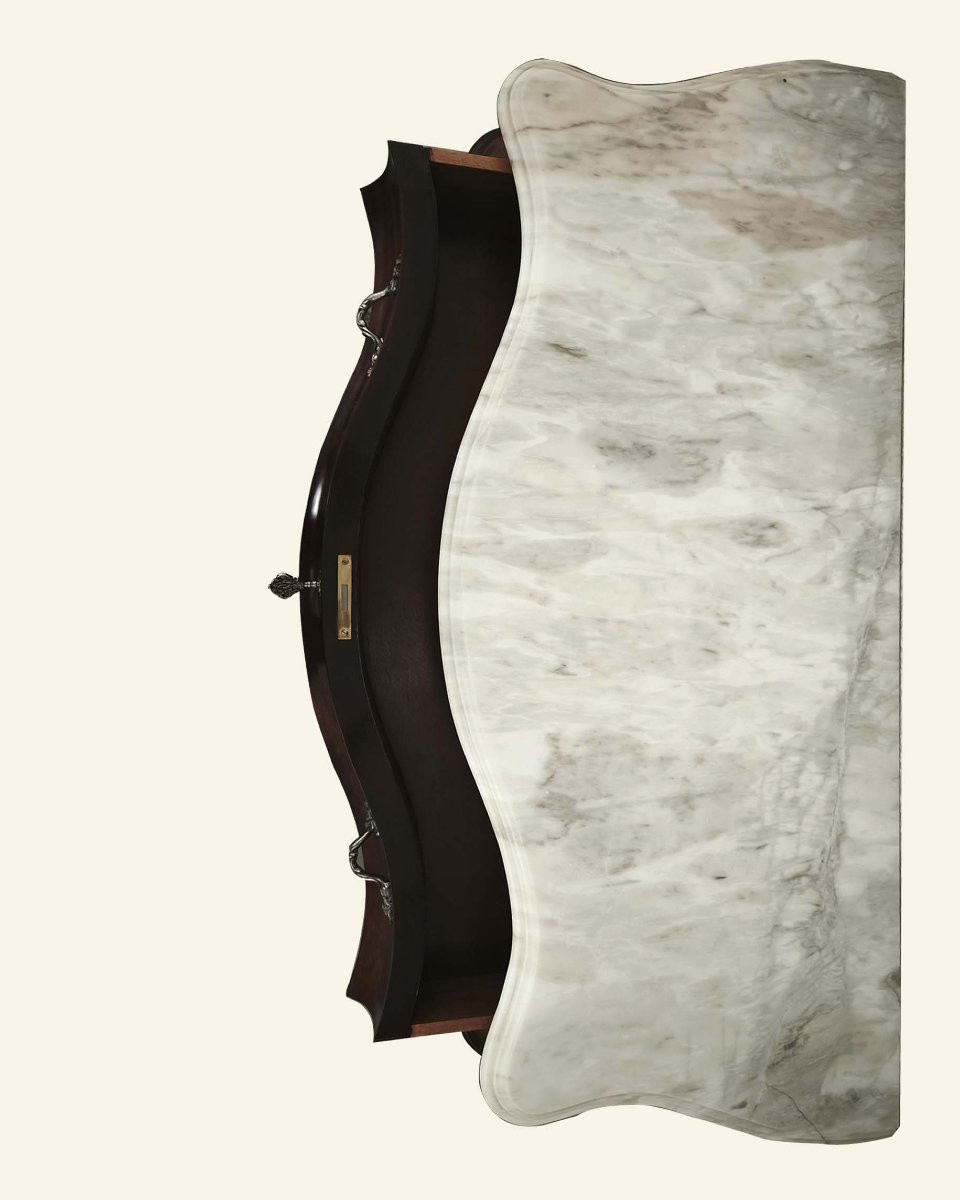 Louis XV Style Panetonné Chest Of Drawers - African Mahogany Root - Marble Top-photo-7