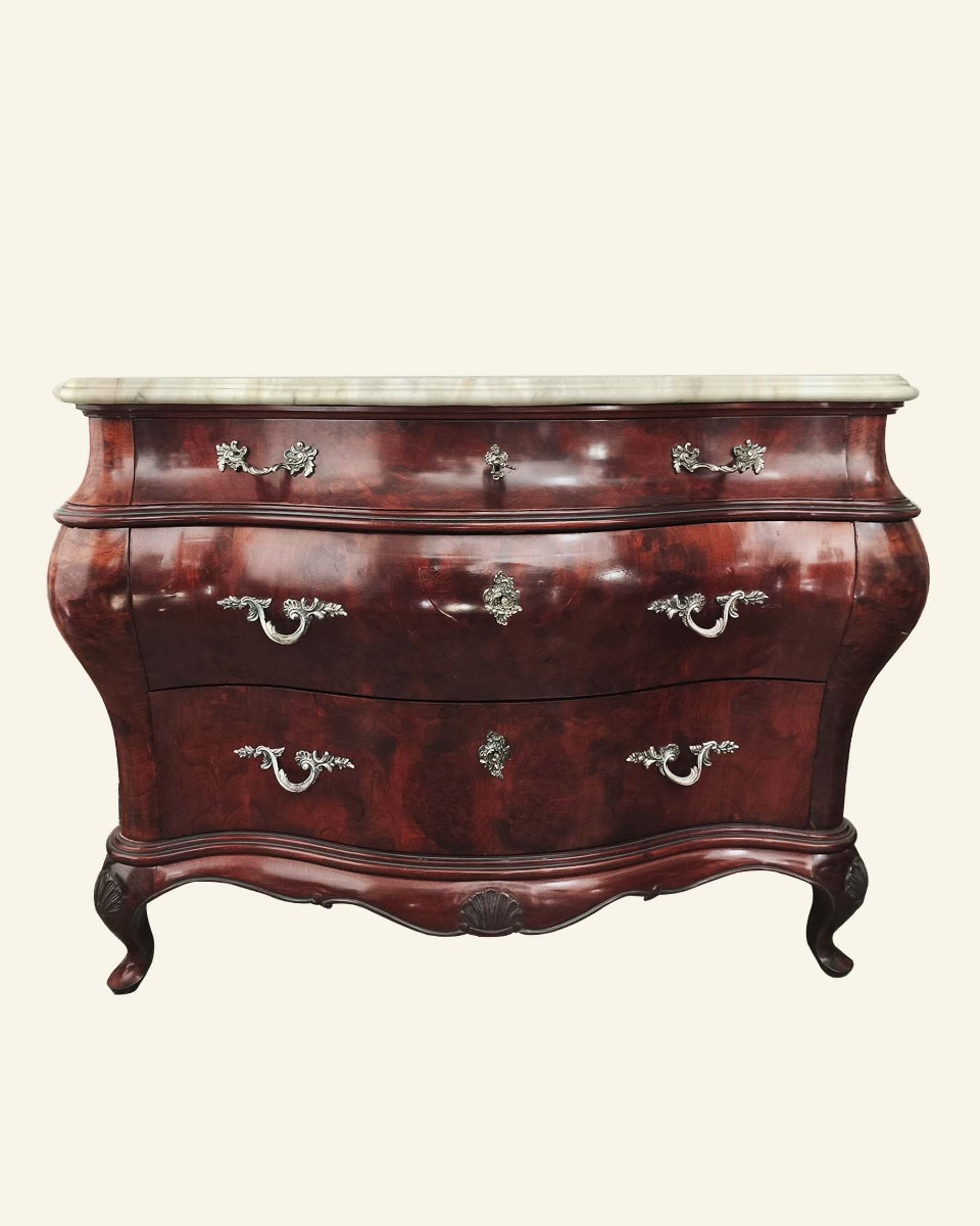 Louis XV Style Panetonné Chest Of Drawers - African Mahogany Root - Marble Top