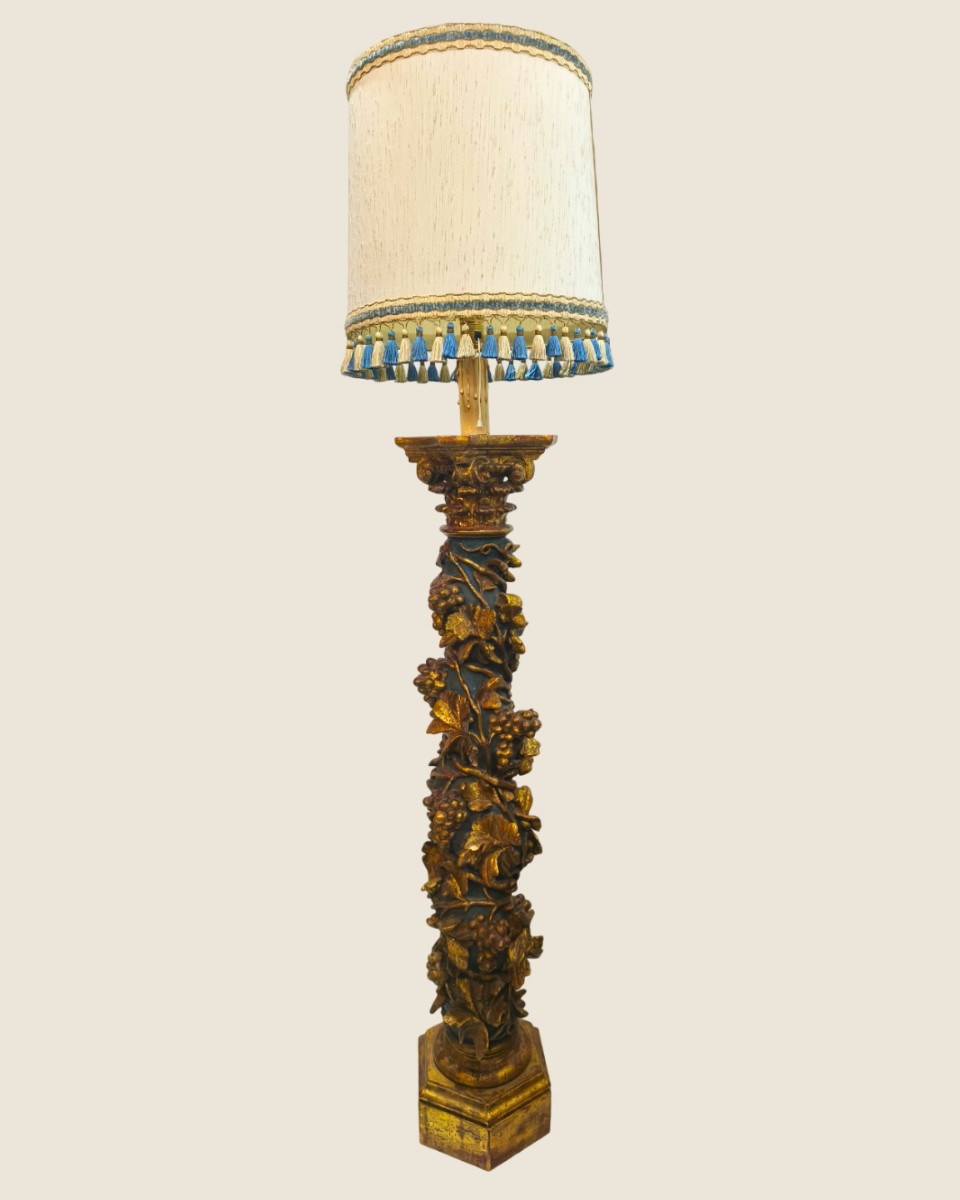 Floor Lamp With Baroque Column – “vine Column” – 19th Century