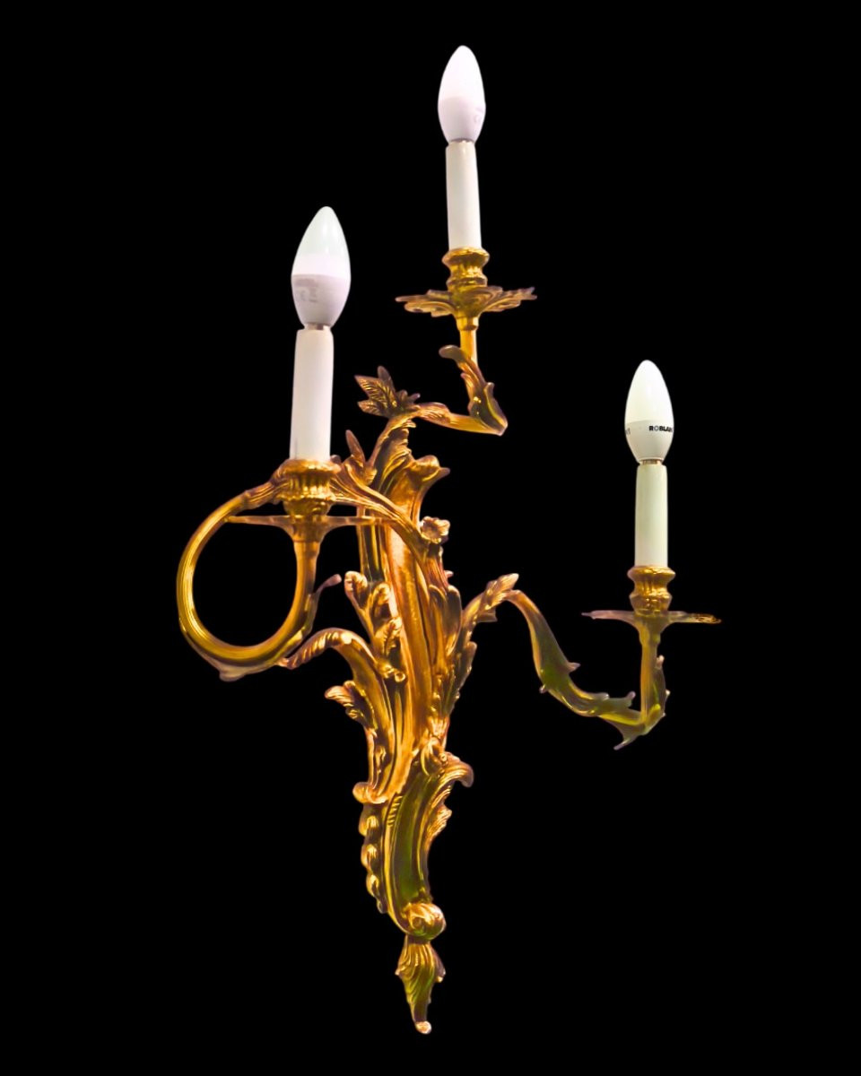 Paire d’appliques murales en bronze doré – Style rococo – Attribution possible Pedro Tendero-photo-2