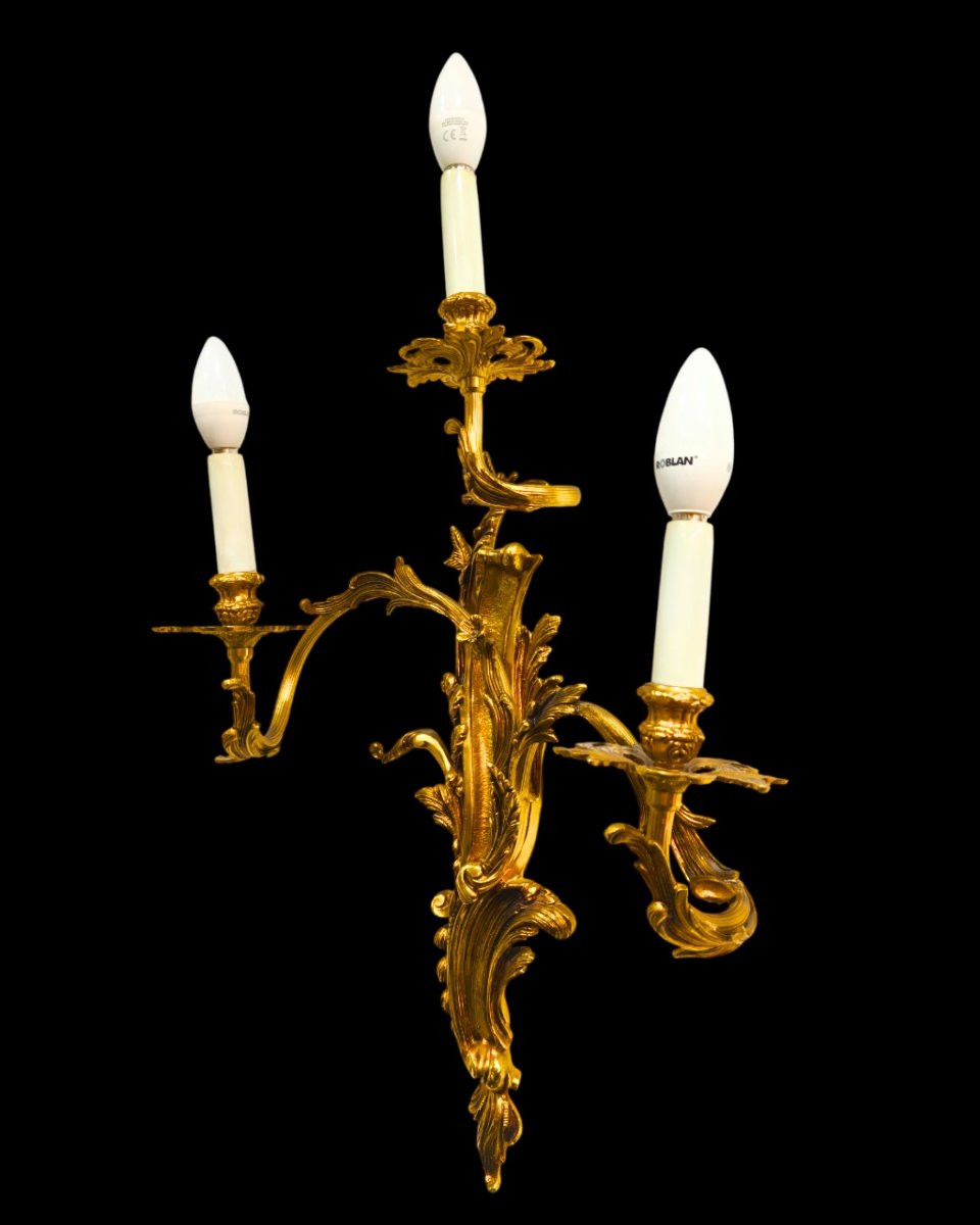 Paire d’appliques murales en bronze doré – Style rococo – Attribution possible Pedro Tendero-photo-3