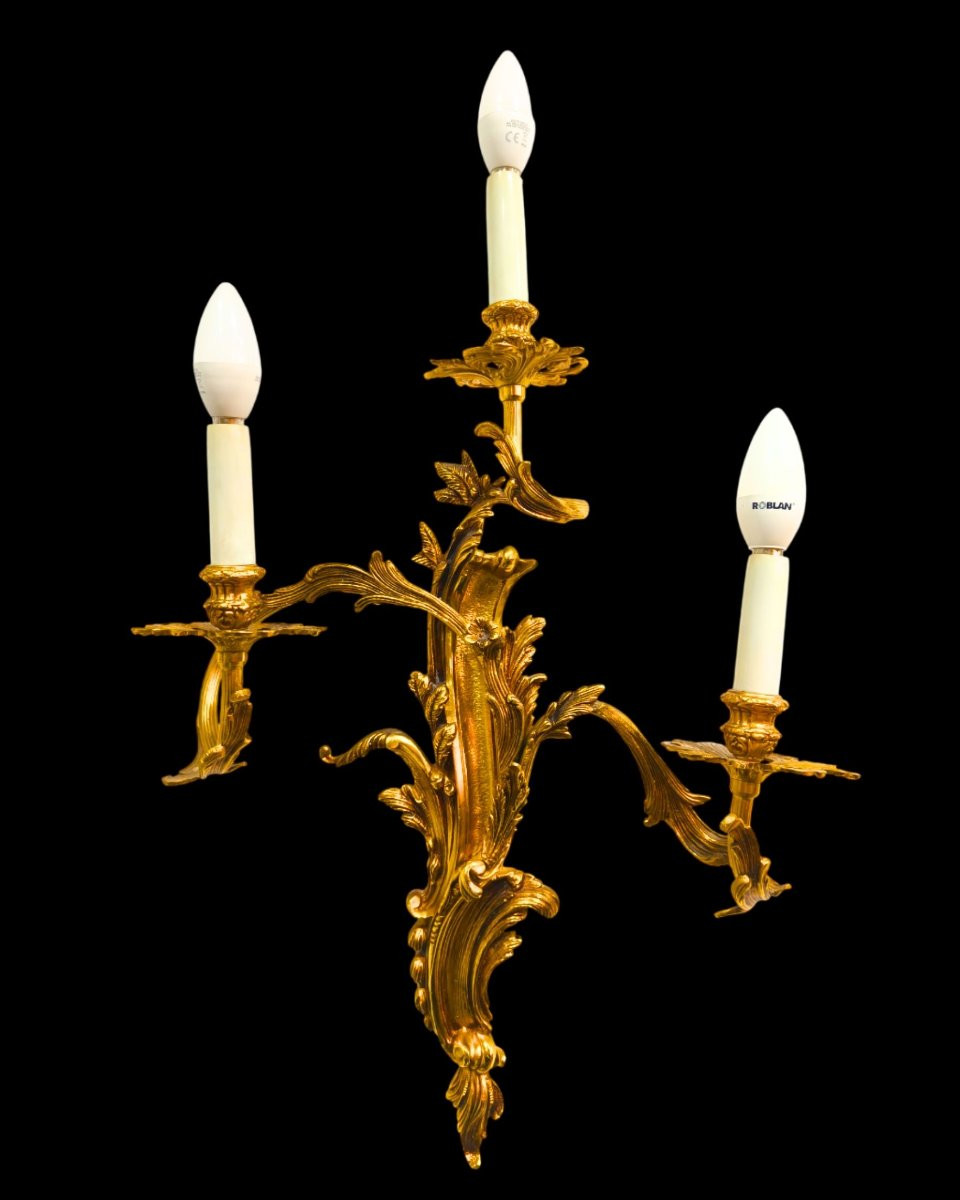 Paire d’appliques murales en bronze doré – Style rococo – Attribution possible Pedro Tendero-photo-4