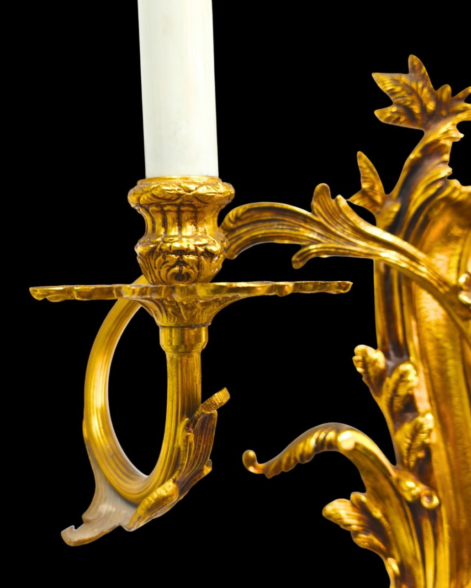 Paire d’appliques murales en bronze doré – Style rococo – Attribution possible Pedro Tendero-photo-4