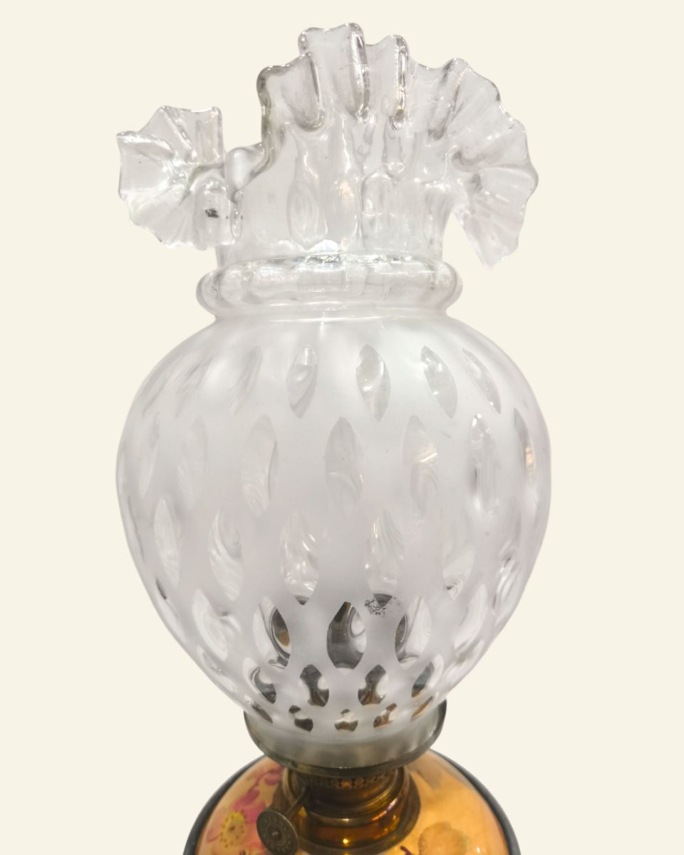 Table Lamp In Porcelain Decorated With Birds And Flowers, With Kosmos Brenner Burner,-photo-1