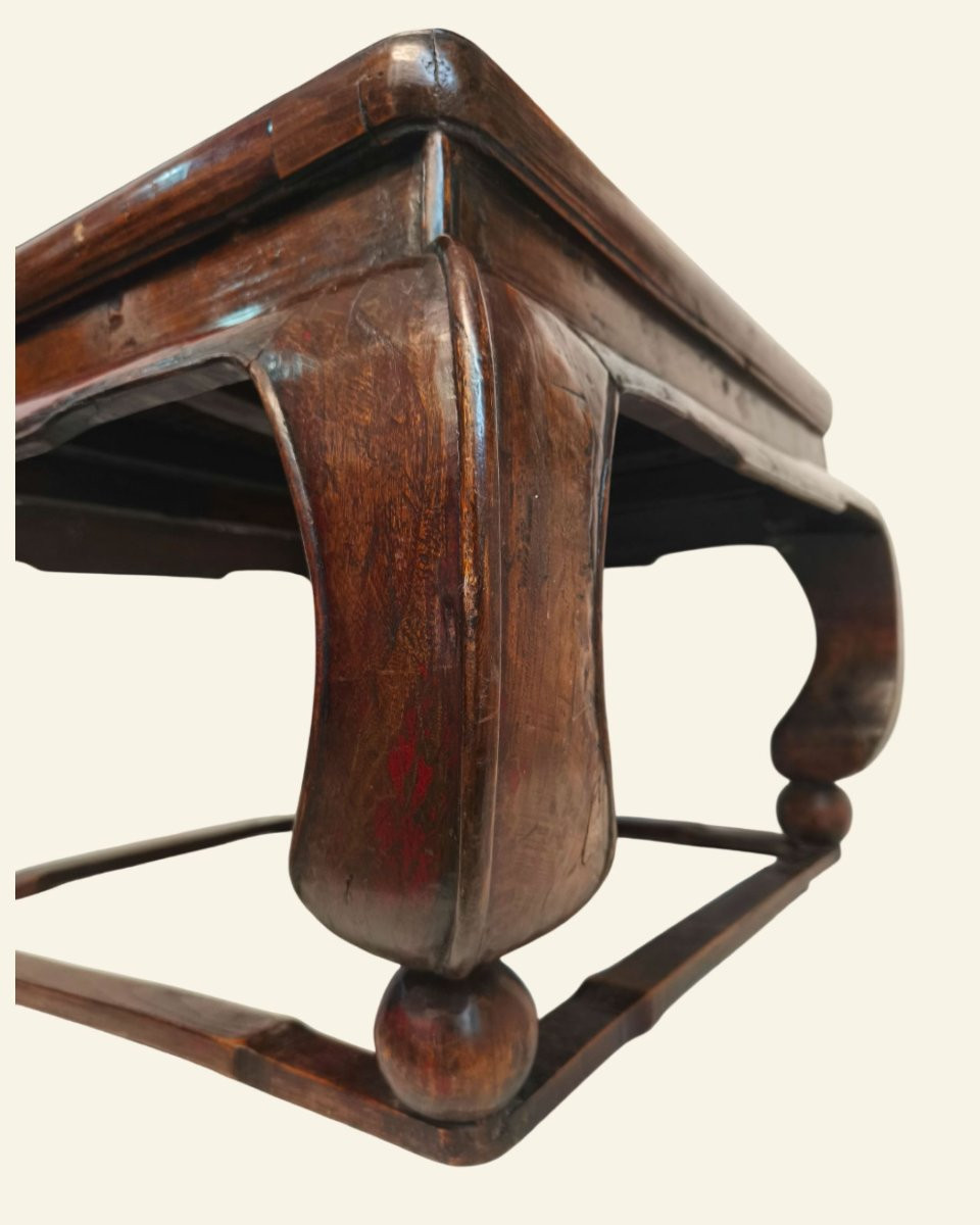 Antique Chinese Elm Wood Table With A Rattan Top – 19th Century – Height: 51 Cm-photo-4