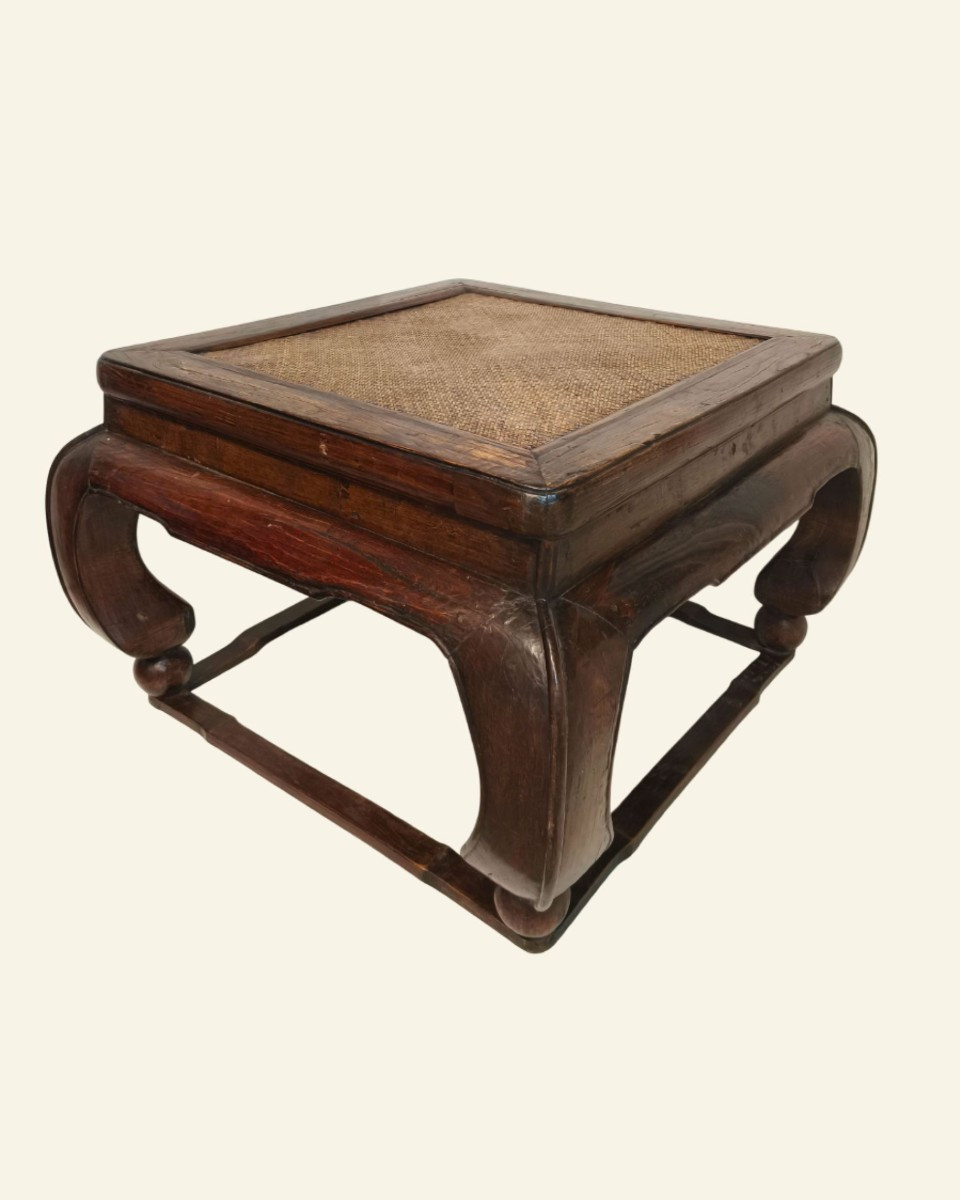 Antique Chinese Elm Wood Table With A Rattan Top – 19th Century – Height: 51 Cm