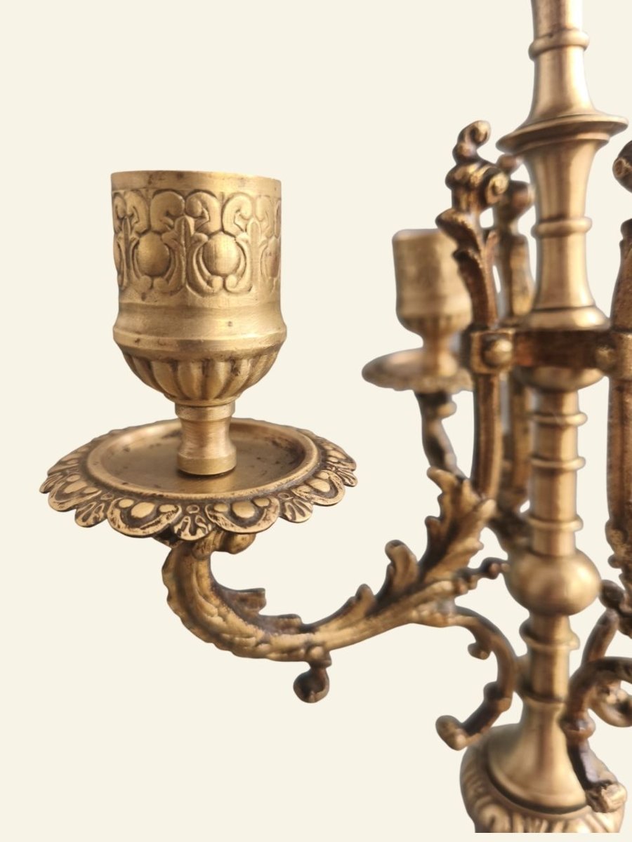 Paire de candélabres français Napoléon III en bronze et marbre – XIXe siècle – 5 lumières-photo-4