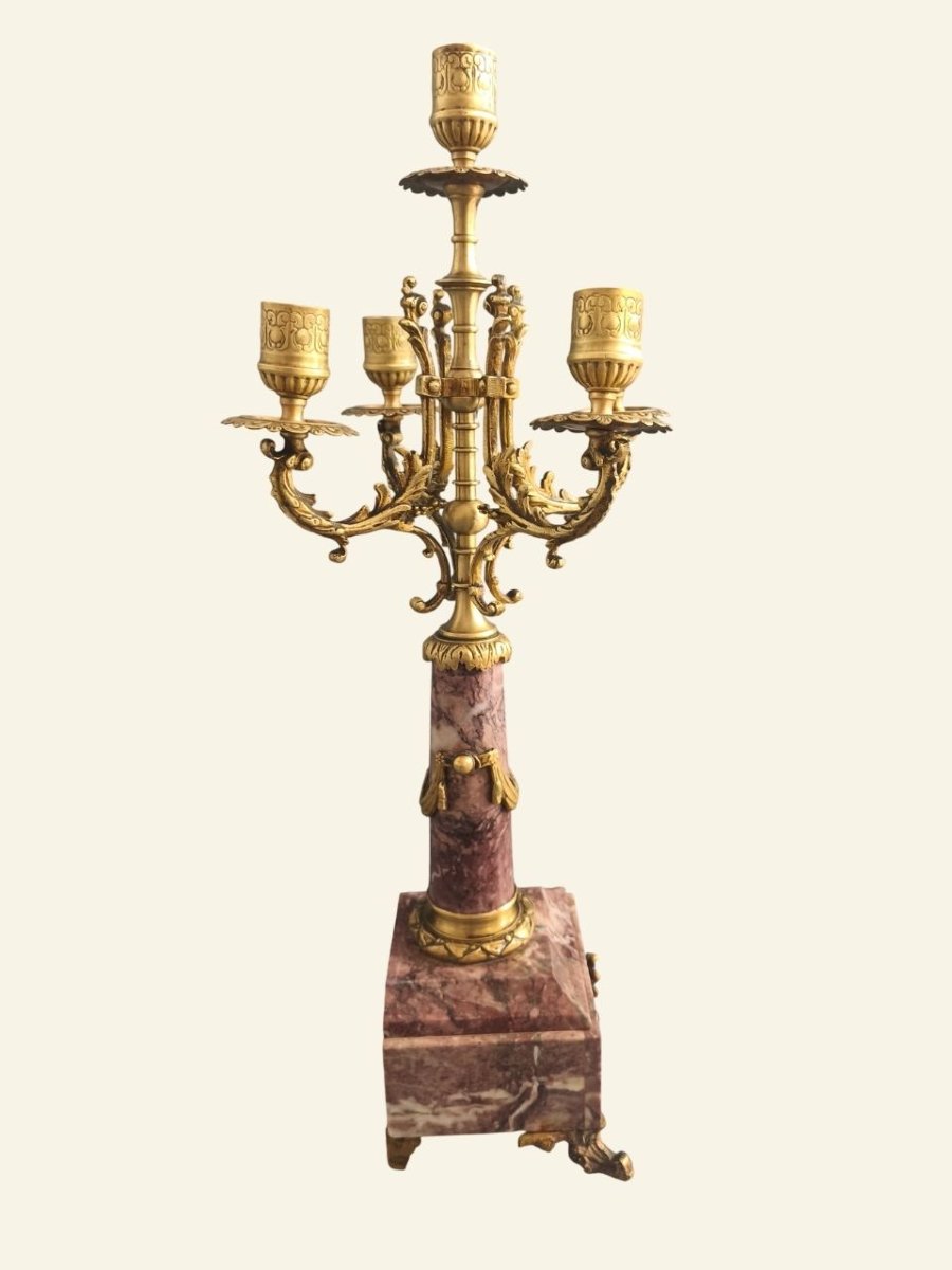 Paire de candélabres français Napoléon III en bronze et marbre – XIXe siècle – 5 lumières-photo-4