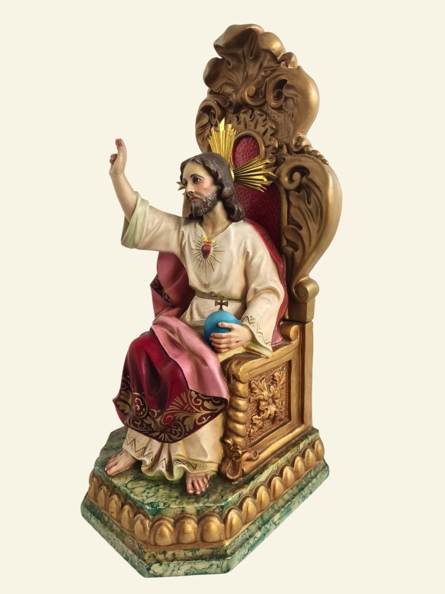 Sacré-Cœur de Jésus en majesté, atelier El Arte Cristiano d'Olot, avec console murale – 52 cm-photo-2