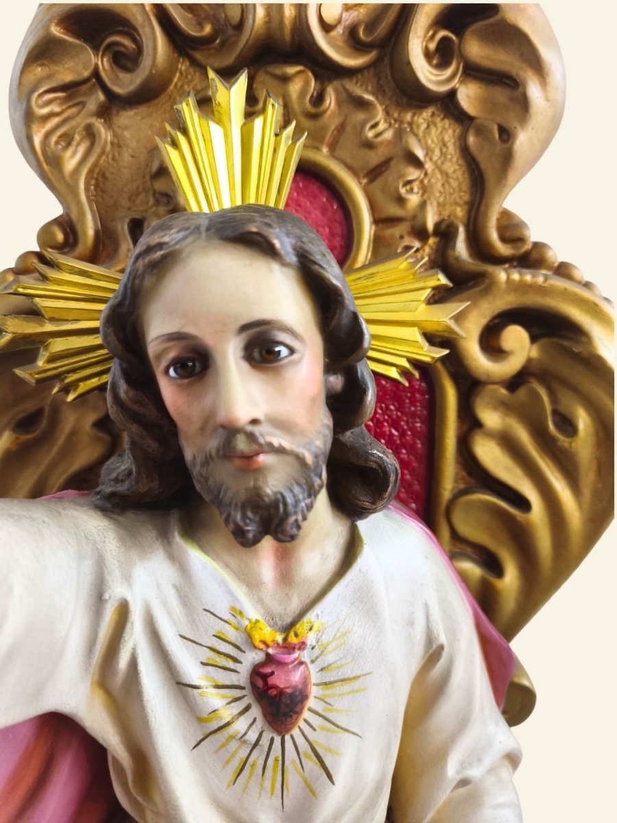 Sacré-Cœur de Jésus en majesté, atelier El Arte Cristiano d'Olot, avec console murale – 52 cm-photo-2