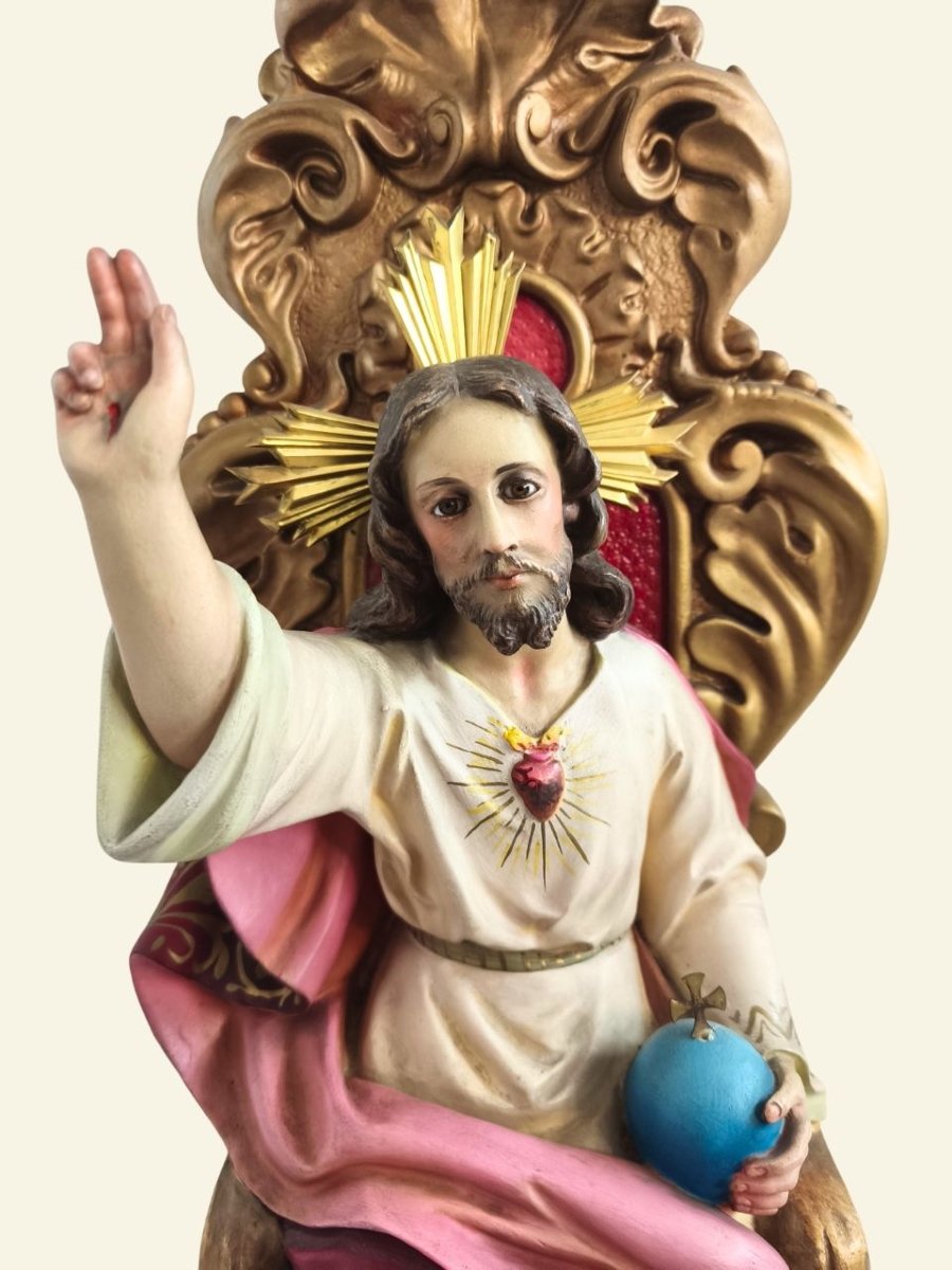 Sacré-Cœur de Jésus en majesté, atelier El Arte Cristiano d'Olot, avec console murale – 52 cm-photo-3
