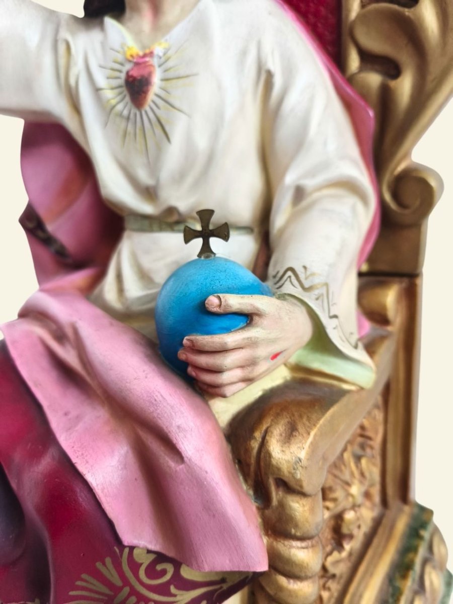 Sacré-Cœur de Jésus en majesté, atelier El Arte Cristiano d'Olot, avec console murale – 52 cm-photo-4