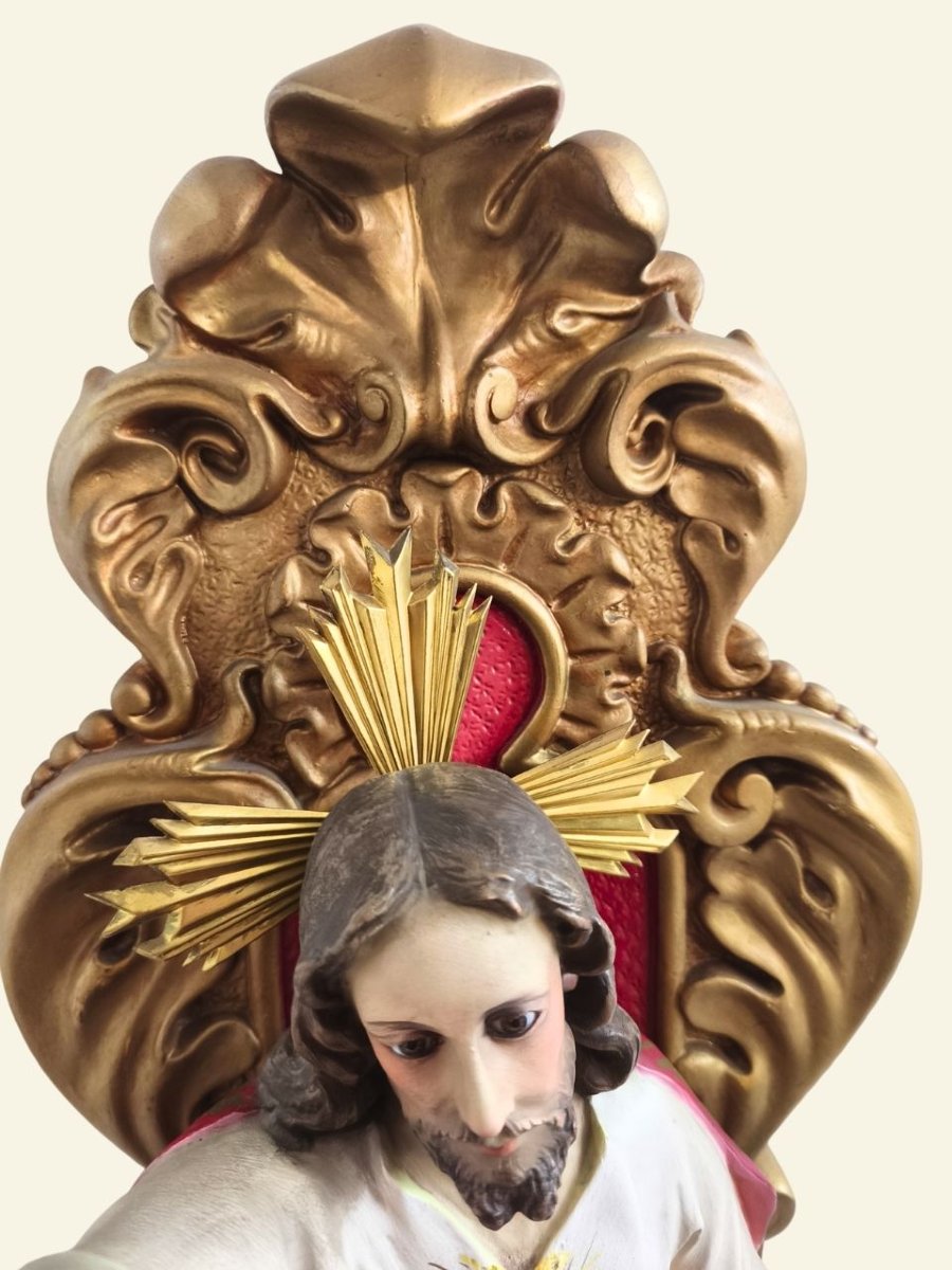 Sacré-Cœur de Jésus en majesté, atelier El Arte Cristiano d'Olot, avec console murale – 52 cm-photo-6