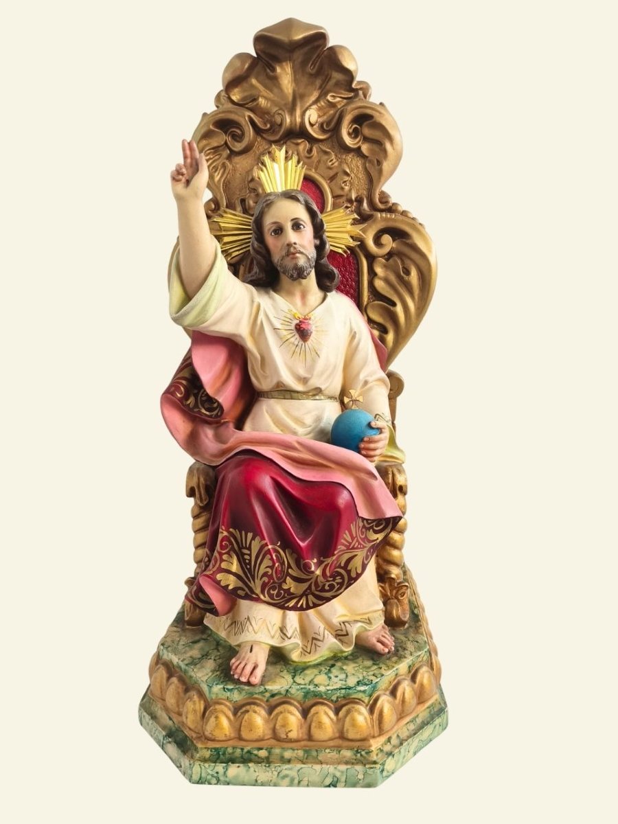 Sacré-Cœur de Jésus en majesté, atelier El Arte Cristiano d'Olot, avec console murale – 52 cm