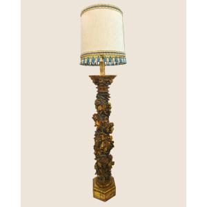 Floor Lamp With Baroque Column – “vine Column” – 19th Century