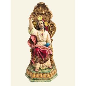 Sacré-Cœur de Jésus en majesté, atelier El Arte Cristiano d'Olot, avec console murale – 52 cm