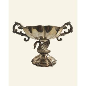 Sterling Silver Fruit Bowl With Swan-shaped Stem And Side Handles