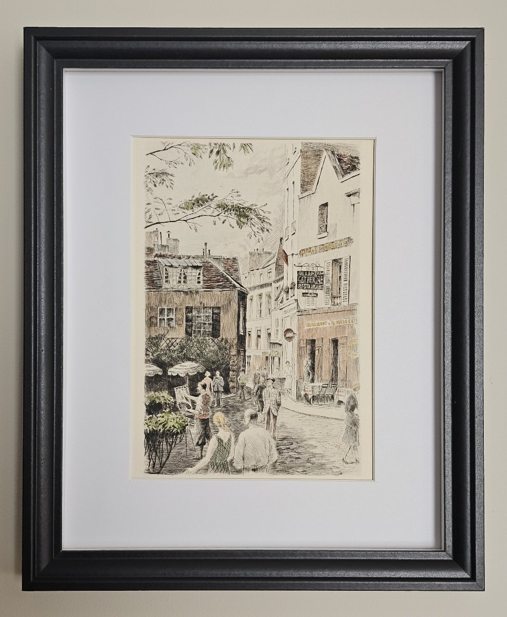 MONTMARTRE – La Place du Tertre – gravure ancienne de Charles Samson-photo-2