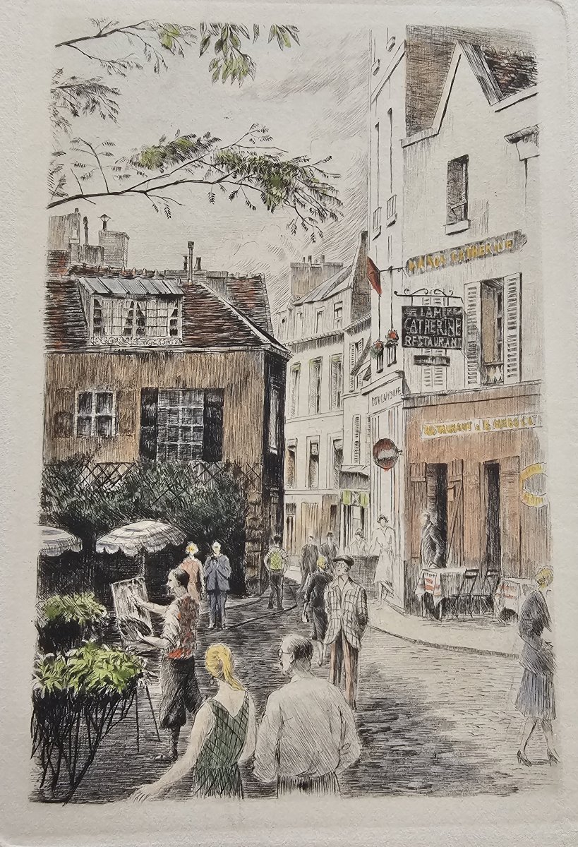 MONTMARTRE – La Place du Tertre – gravure ancienne de Charles Samson