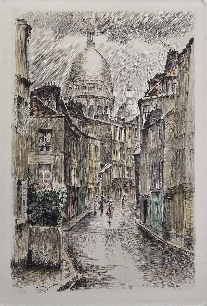 Montmartre – Rue Norvins – An Old Engraving By Charles Samson