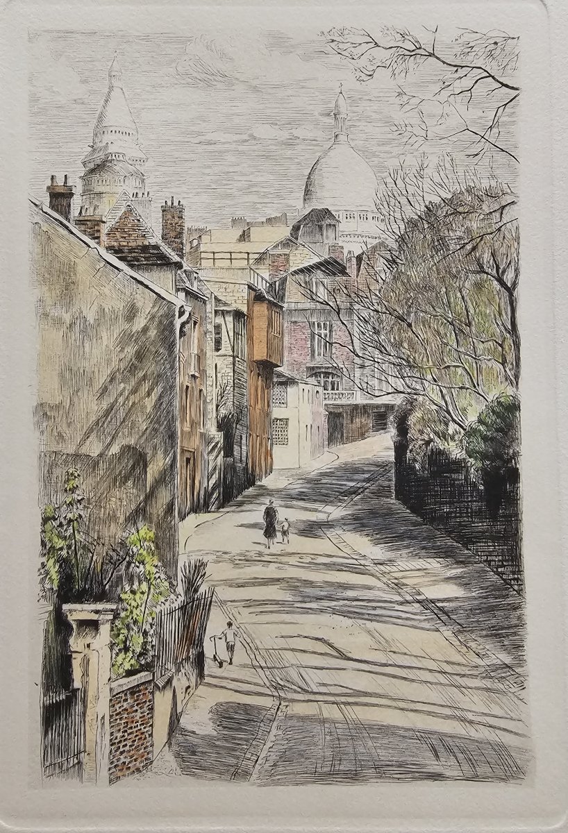 MONTMARTRE – La rue de l’Abreuvoir – gravure ancienne de Charles Samson