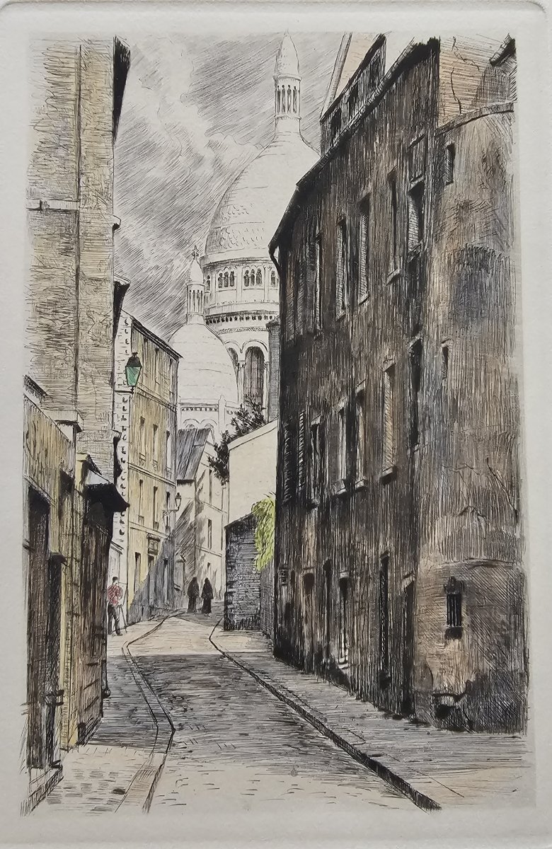 MONTMARTRE – La rue Saint-Rustique – gravure ancienne de Charles Samson