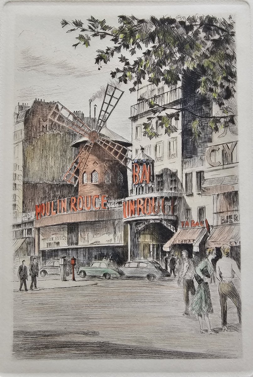 MONTMARTRE – Le Moulin Rouge – gravure ancienne de Charles Samson