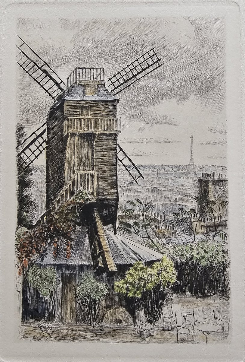 Montmartre – Le Moulin De La Galette – An Old Engraving By Charles Samson