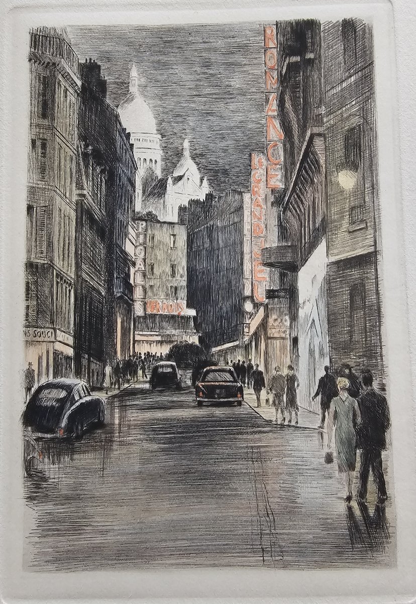 MONTMARTRE – La rue Pigalle – gravure ancienne de Charles Samson