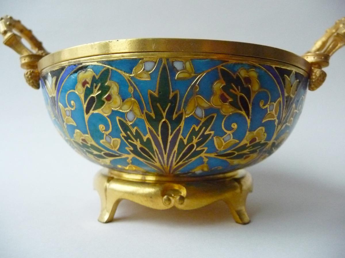 Barbedienne, Bronze And Cloisonné Champlevé Enamel Bowl-photo-2