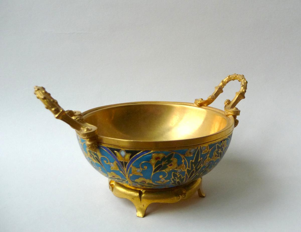 Barbedienne, Bronze And Cloisonné Champlevé Enamel Bowl-photo-3