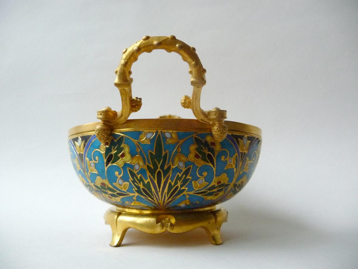 Barbedienne, Bronze And Cloisonné Champlevé Enamel Bowl-photo-4