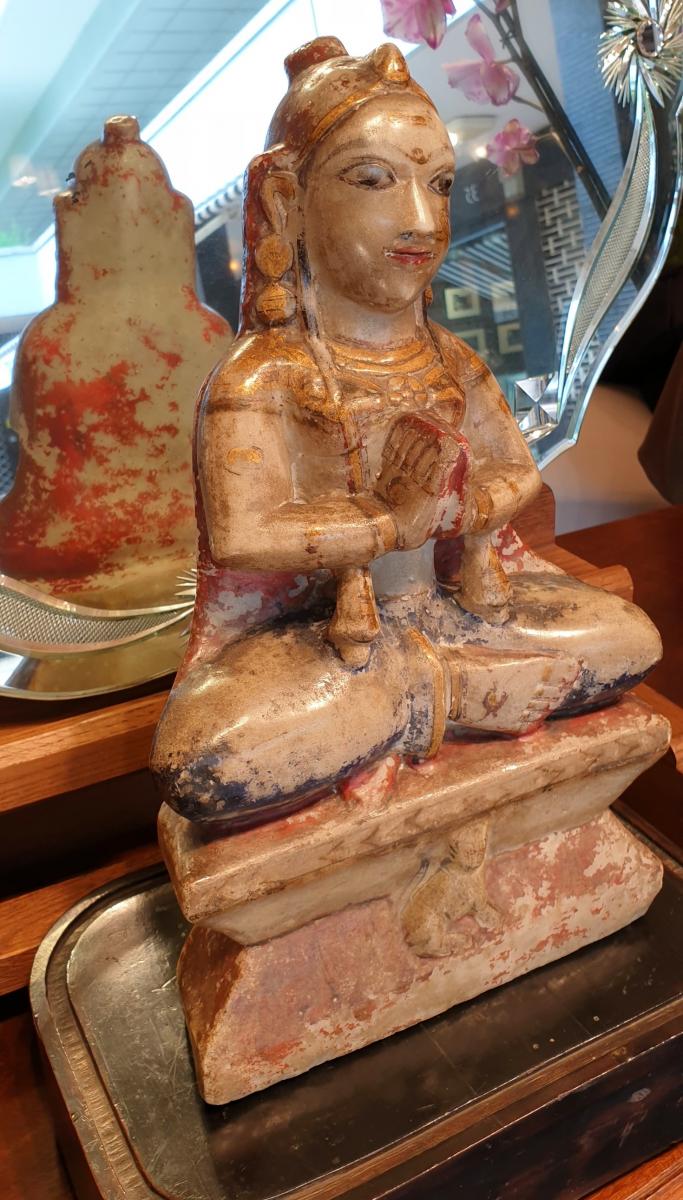 Indian Statue In Polychrome Stone-photo-4