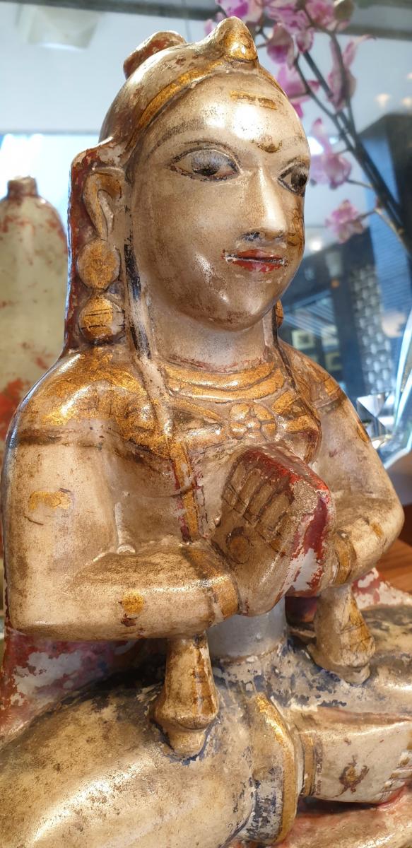 Indian Statue In Polychrome Stone-photo-3