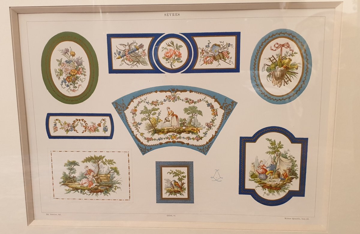 Paire de Chromo Lithographies Par Garnier Pour Manufacture De Sévres