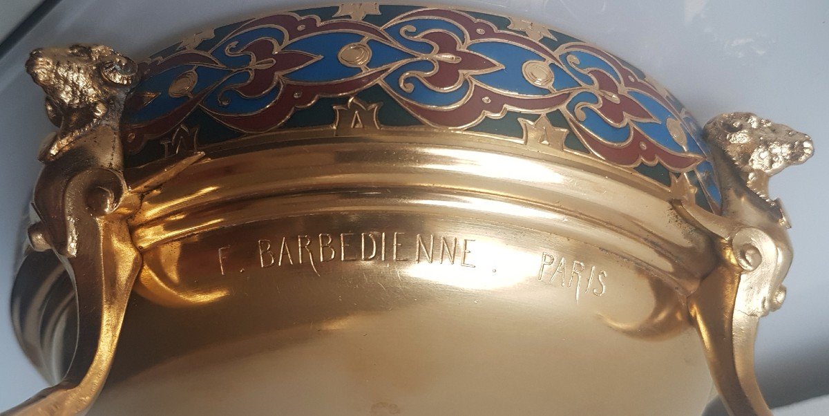 Barbedienne, Boîte En Bronze Et émail Cloisonné Champlevé-photo-4