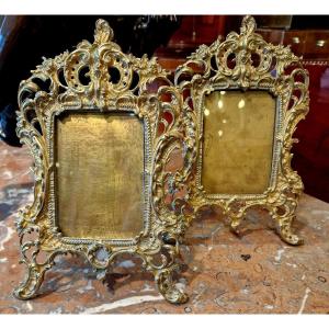 Pair Of Photo Frames, Rocaille Style - Bronze