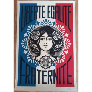Street Art Screen Print "liberté Egalité Fraternité" - Signed Shepard Fairey, Obey