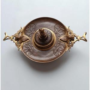 19th Century Neo-greek Inkwell In Bronze - Ferdinand Barbedienne