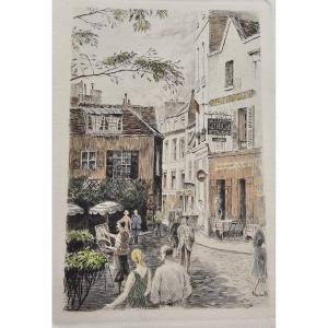 MONTMARTRE – La Place du Tertre – gravure ancienne de Charles Samson