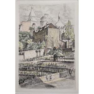 MONTMARTRE – Les vignes – gravure ancienne de Charles Samson