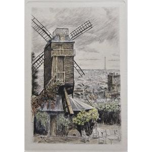 MONTMARTRE – Le Moulin de la Galette – gravure ancienne de Charles Samson