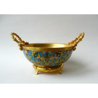 Barbedienne, Bronze And Cloisonné Champlevé Enamel Bowl