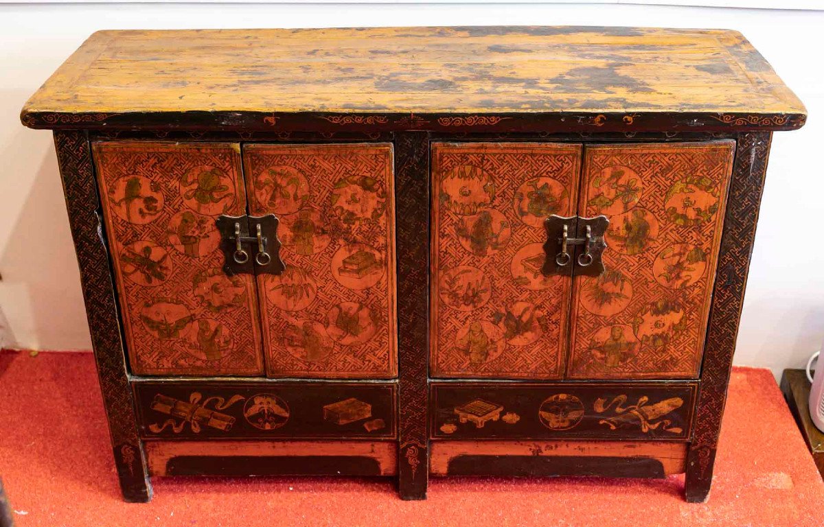 Antique Chinese Low Sideboard 4 Doors -photo-1