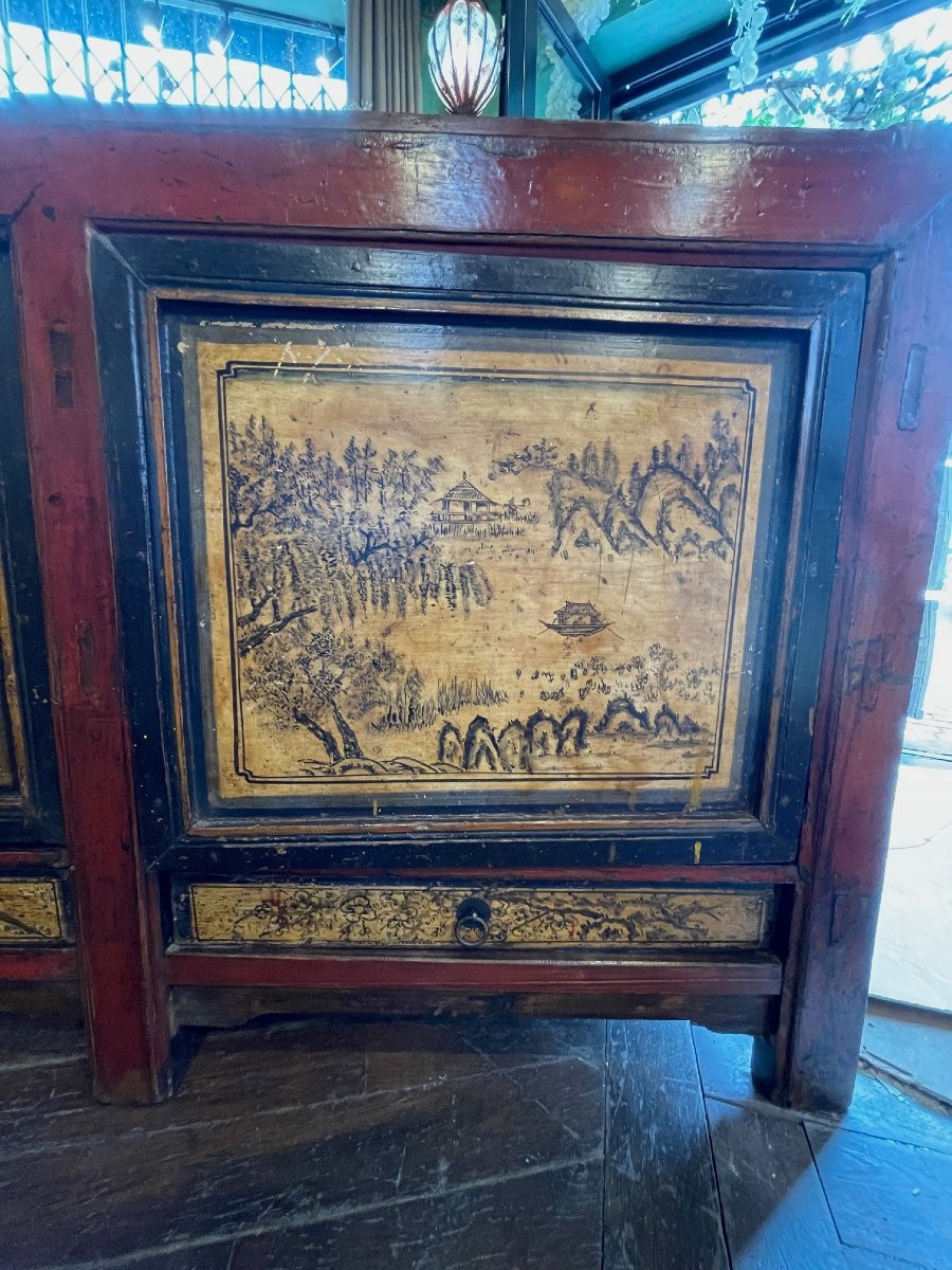 Antique Chinese Sideboard With 3 Doors And 3 Drawers-photo-4