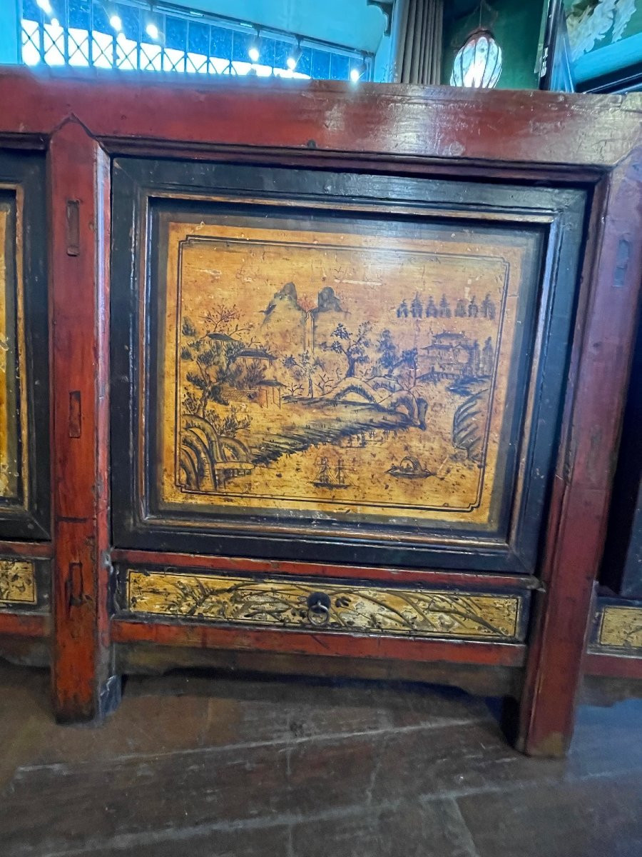 Antique Chinese Sideboard With 3 Doors And 3 Drawers-photo-5