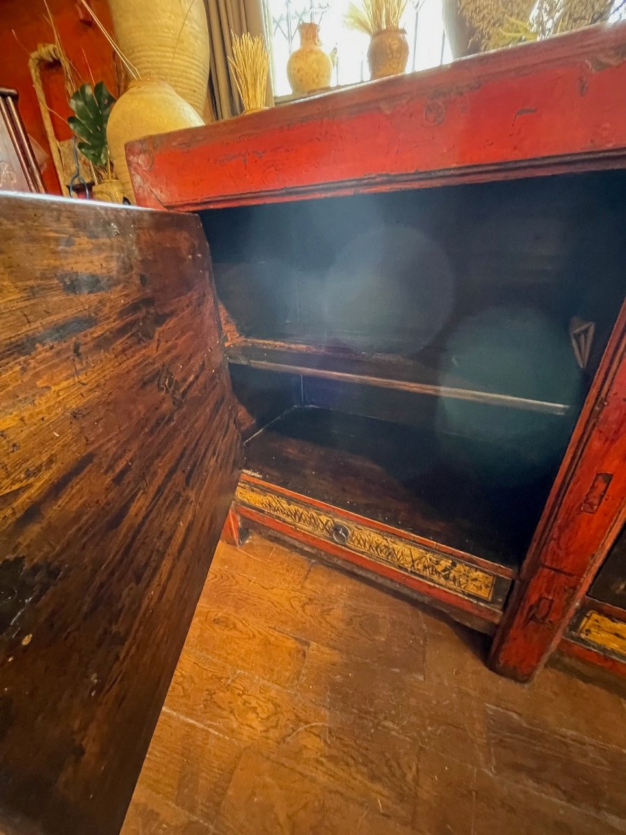 Antique Chinese Sideboard With 3 Doors And 3 Drawers-photo-7