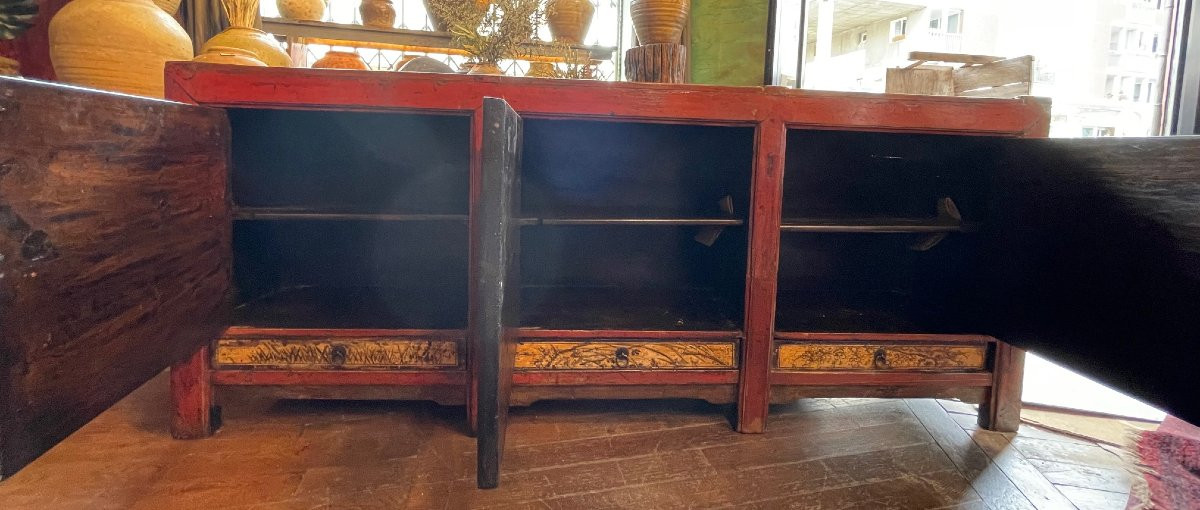 Antique Chinese Sideboard With 3 Doors And 3 Drawers-photo-8