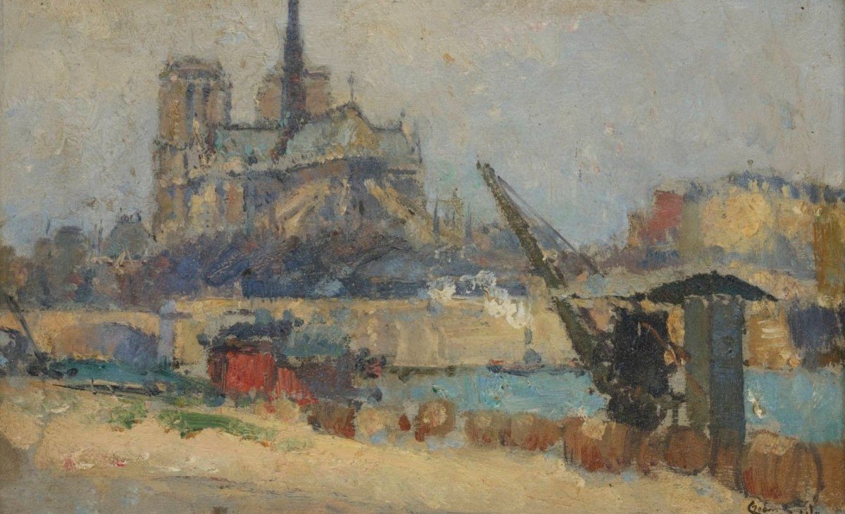 Le Chevet De Notre-Dame De Paris Par Jean Sumida Huile Sur Panneau Vers 1930